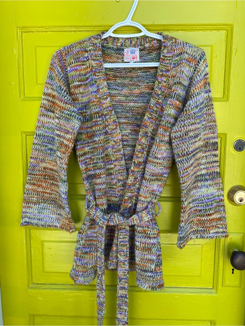 Vintage Multicolor Knit Tie-Waist Cardigan Sweater